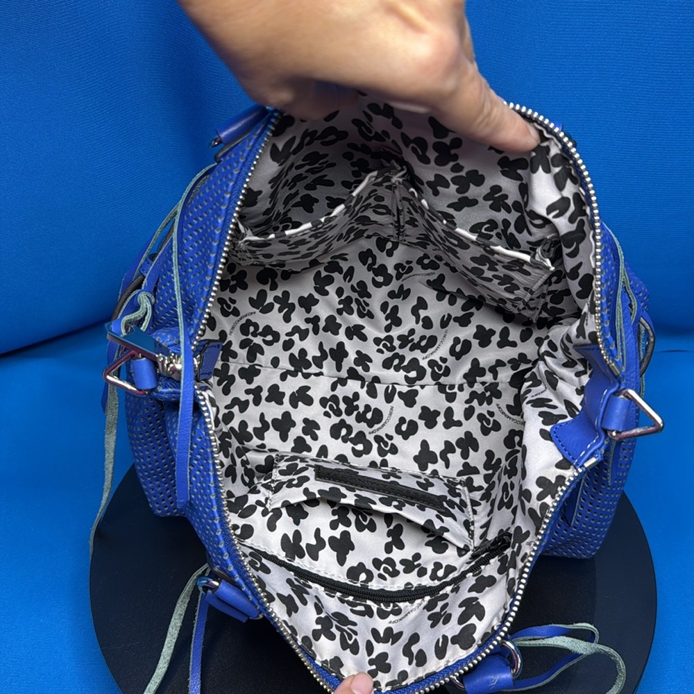 RARE REBECCA MINKOFF LARGE MOTO PERFORATED LEATHER ROYAL / COBALT BLUE SATCHEL - Picture 13 of 16